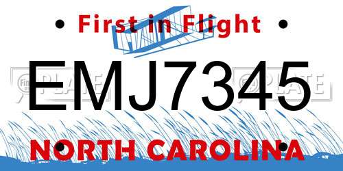 EMJ7345 North Carolina License Plate
