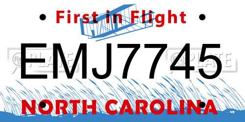 EMJ7745 North Carolina License Plate
