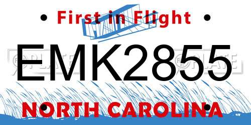 EMK2855 North Carolina License Plate