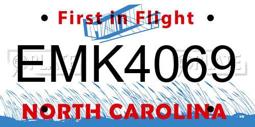EMK4069 North Carolina License Plate