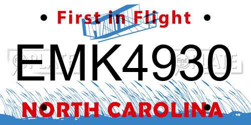 EMK4930 North Carolina License Plate