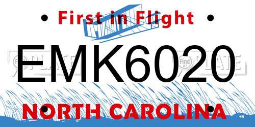 EMK6020 North Carolina License Plate