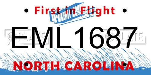 EML1687 North Carolina License Plate