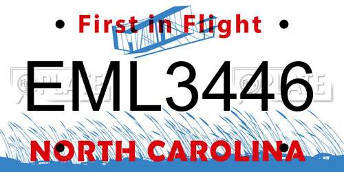 EML3446 North Carolina License Plate
