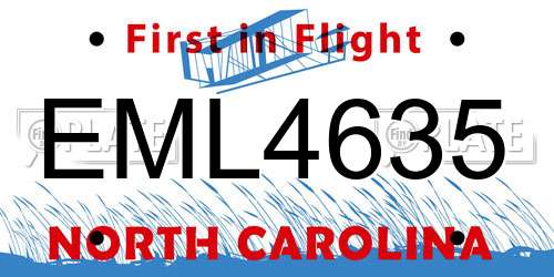 EML4635 North Carolina License Plate