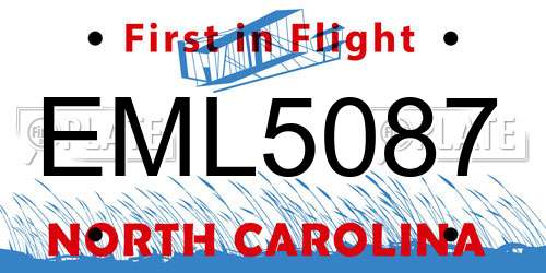 EML5087 North Carolina License Plate