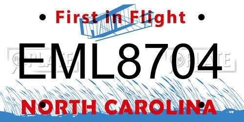 EML8704 North Carolina License Plate