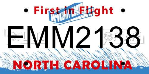 EMM2138 North Carolina License Plate