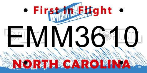 EMM3610 North Carolina License Plate