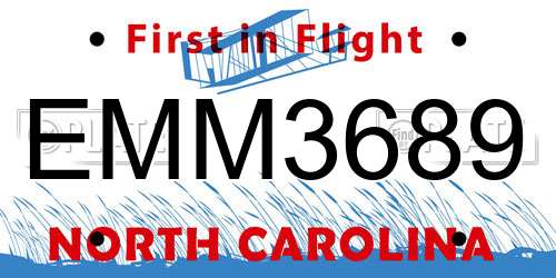 EMM3689 North Carolina License Plate