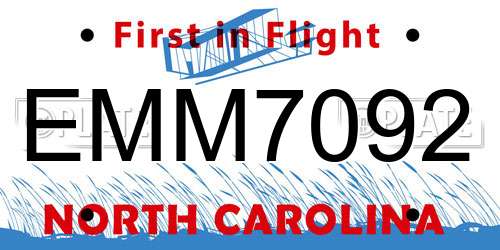 EMM7092 North Carolina License Plate