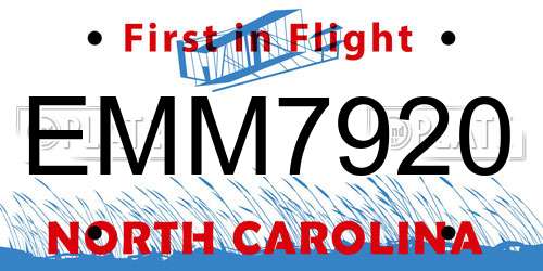 EMM7920 North Carolina License Plate