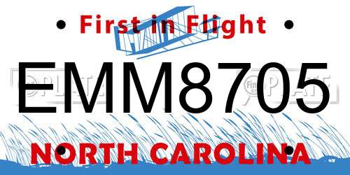 EMM8705 North Carolina License Plate