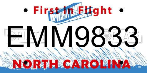 EMM9833 North Carolina License Plate