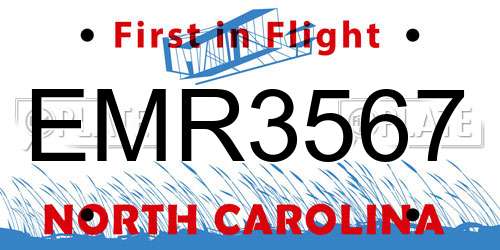 EMR3567 North Carolina License Plate