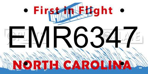 EMR6347 North Carolina License Plate
