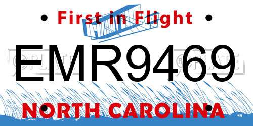 EMR9469 North Carolina License Plate