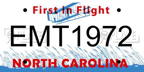 EMT1972 North Carolina License Plate