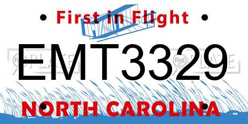 EMT3329 North Carolina License Plate