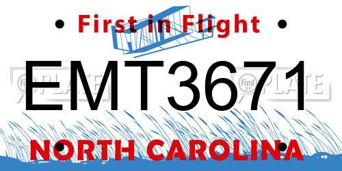 EMT3671 North Carolina License Plate