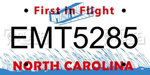 EMT5285 North Carolina License Plate