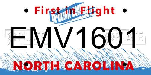 EMV1601 North Carolina License Plate
