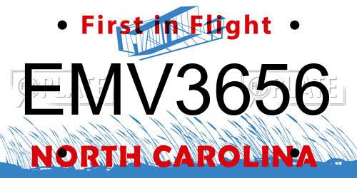 EMV3656 North Carolina License Plate