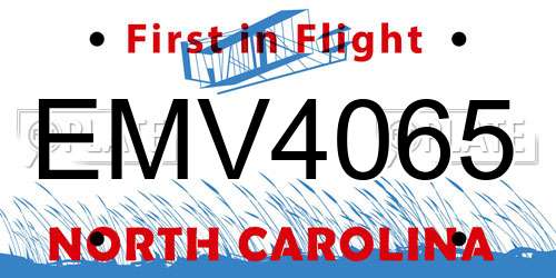 EMV4065 North Carolina License Plate