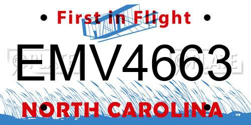 EMV4663 North Carolina License Plate