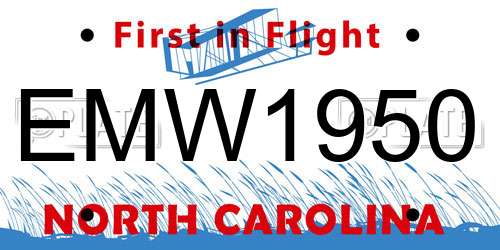 EMW1950 North Carolina License Plate