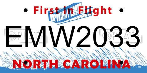 EMW2033 North Carolina License Plate