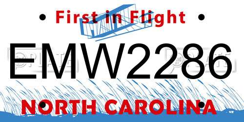 EMW2286 North Carolina License Plate