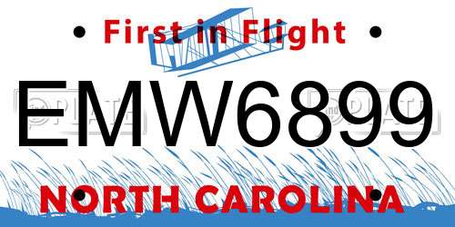 EMW6899 North Carolina License Plate