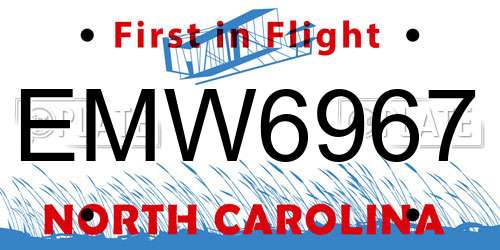 EMW6967 North Carolina License Plate