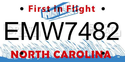 EMW7482 North Carolina License Plate