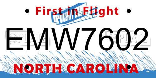 EMW7602 North Carolina License Plate