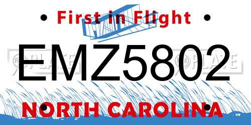 EMZ5802 North Carolina License Plate
