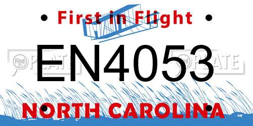 EN4053 North Carolina License Plate