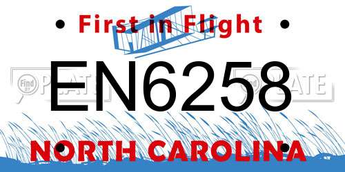 EN6258 North Carolina License Plate