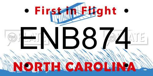 ENB874 North Carolina License Plate
