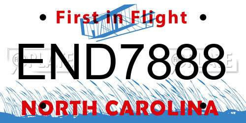 END7888 North Carolina License Plate