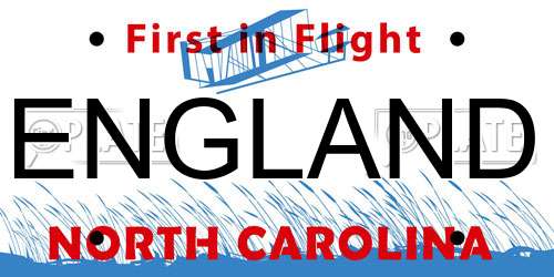 ENGLAND North Carolina License Plate