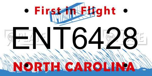 ENT6428 North Carolina License Plate