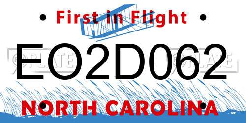 EO2D062 North Carolina License Plate