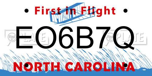 EO6B7Q North Carolina License Plate