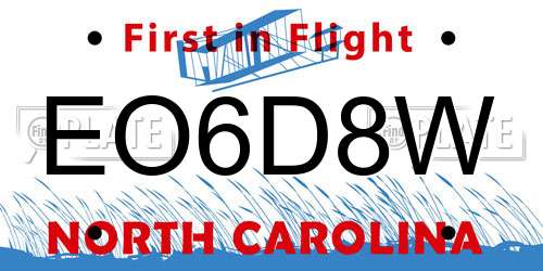 EO6D8W North Carolina License Plate