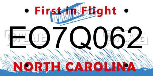 EO7Q062 North Carolina License Plate