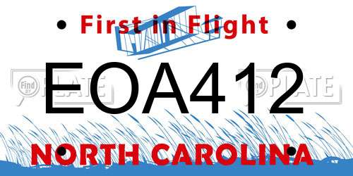 EOA412 North Carolina License Plate