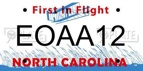 EOAA12 North Carolina License Plate