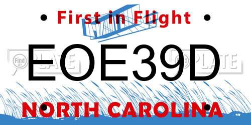 EOE39D North Carolina License Plate